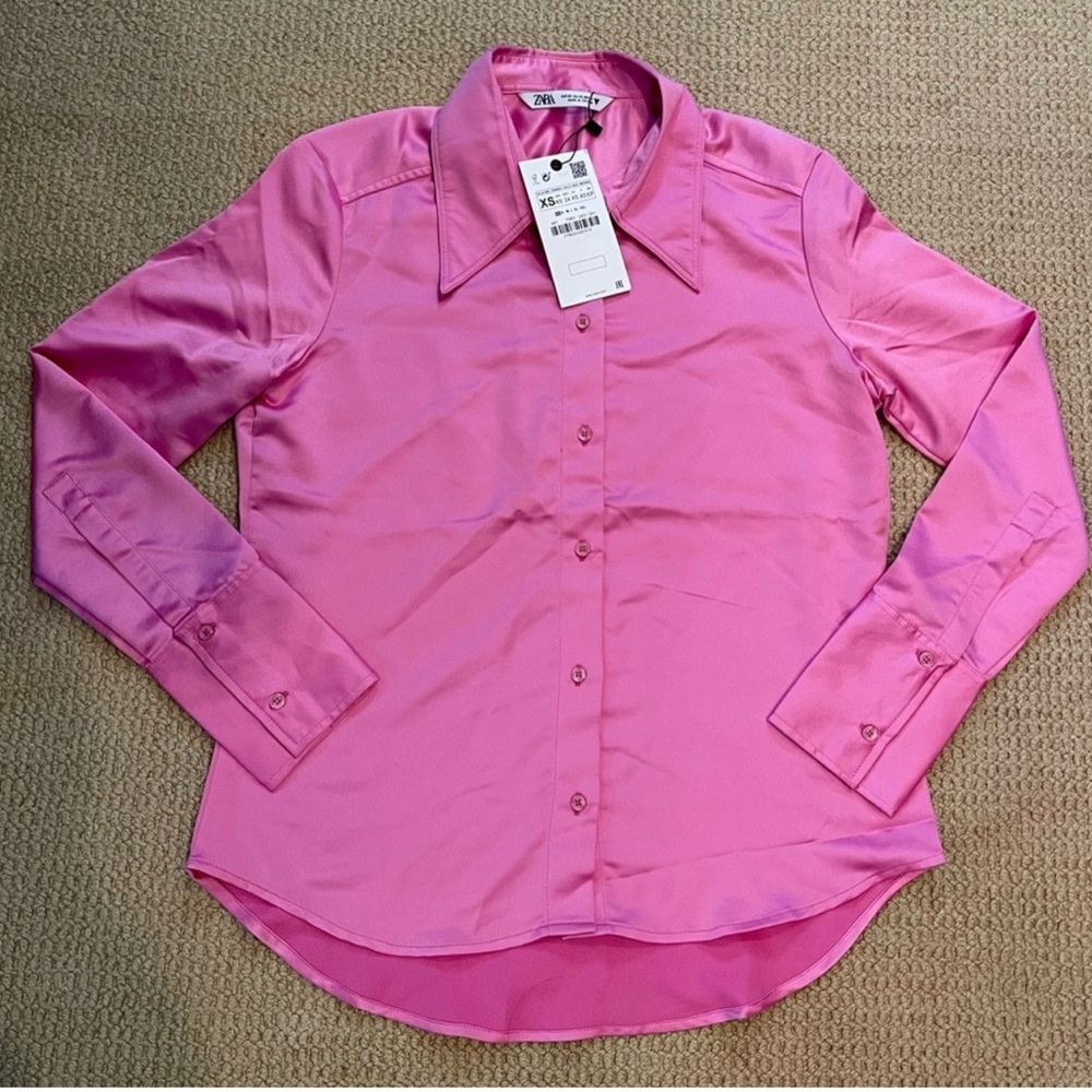 Zara Pink Satin Button-Up Shirt size S,M